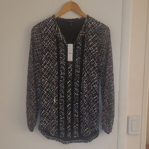 White House Black Market Abstract Black and White Blouse